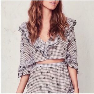 LoveShackFancy Blake Floral Ruffle Grid Top NWT